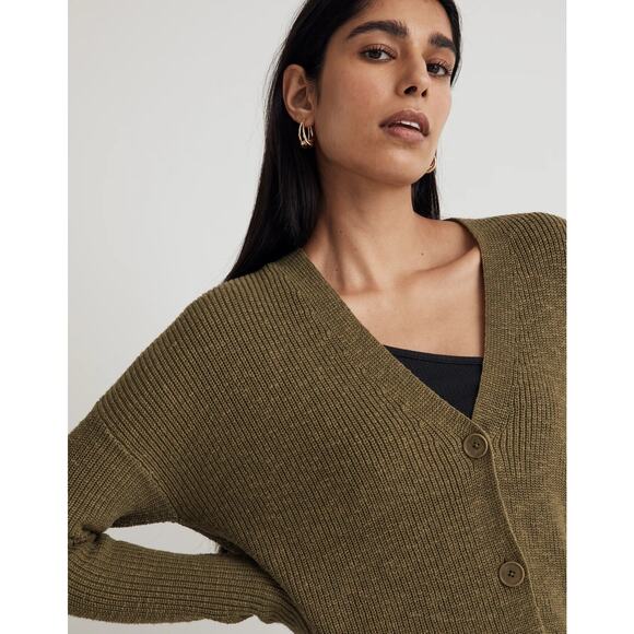 Madewell V Neck Button Front Long Cardigan Sweater Classic Olive - S - Picture 1 of 5
